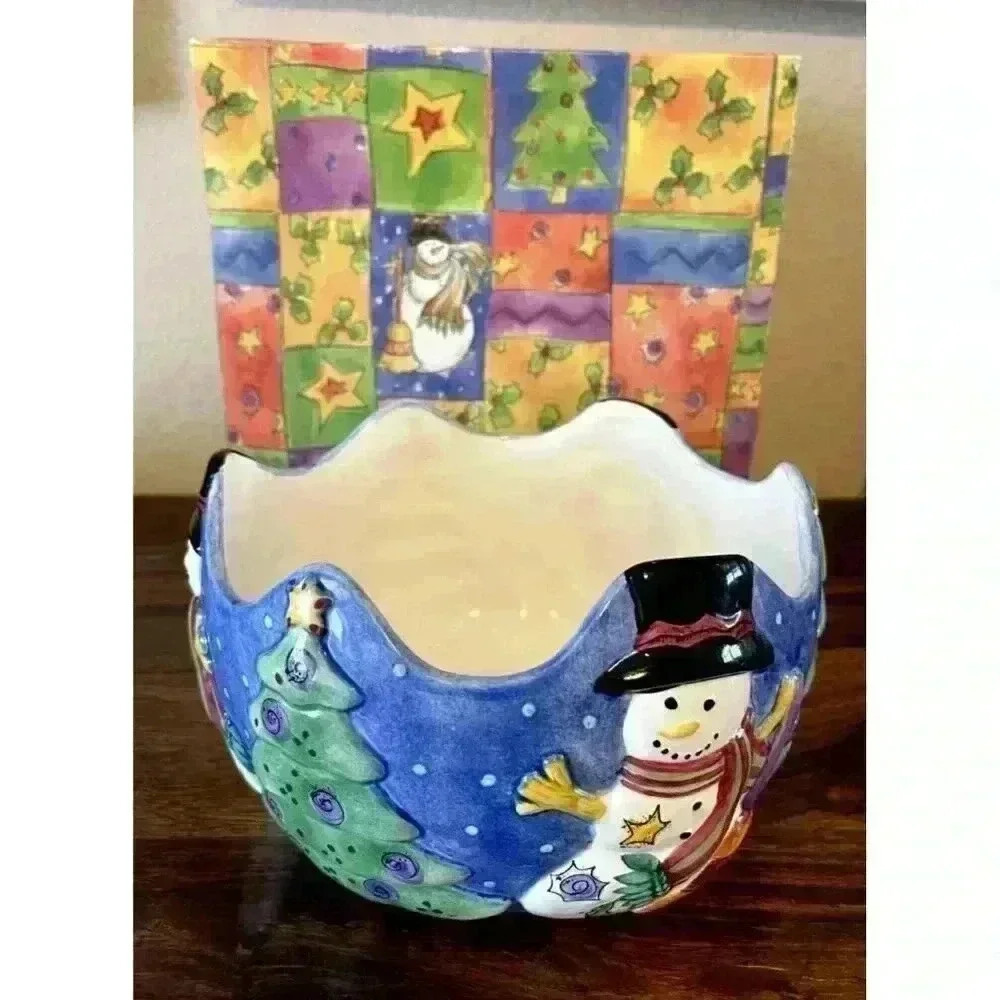 NEW Sweet Shoppe Christmas Centerpiece/Large Bowl by Sango in box snowman